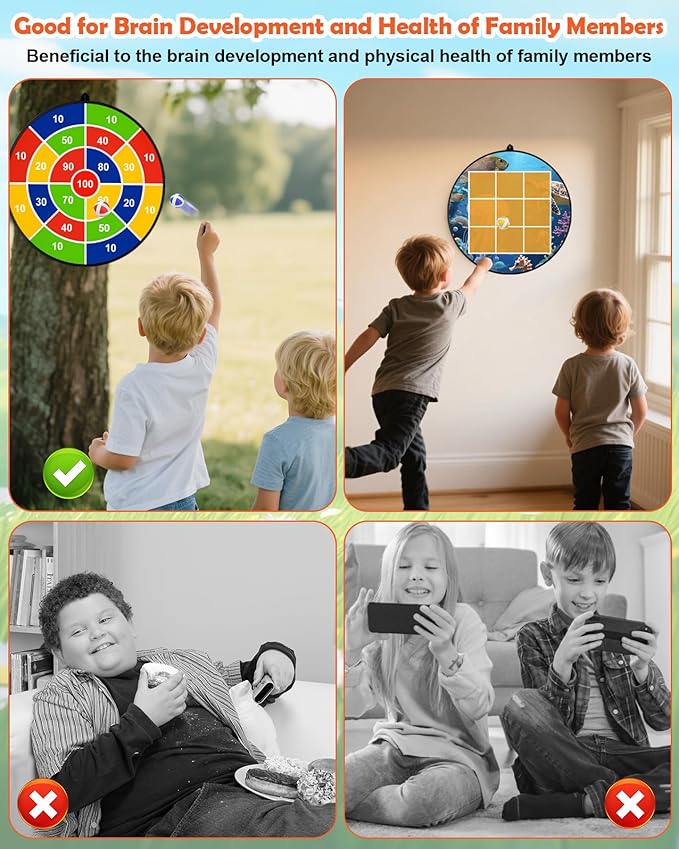 Kids Dart Board 26" Large with 20 Sticky Balls, Foldable Double-Sided Indoor Outdoor Sport Party Play Game Toys, Birthday Gift for Boys and Girls Ages 4 5 6 7 8 9 10 11 12