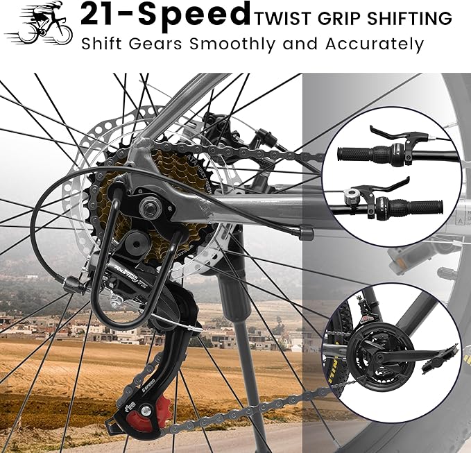 20 24 26 Inch Mountain Bike, 20 inch 7 Speeds Steel Kids Fat Tire Mountain Bike, 24 26 inch Aluminum Frame Boys Bike, Front Suspension Dual Disc Brake Teens Sport Bikes for Kids Boys Girls