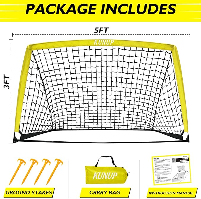 5×3 6x4 9x5 FT Portable Kids Soccer Goal for Backyard, Foldable Soccer Practice Net with Carrying Bag for Toddler Youth Adult Pop Up Soccer Training Equipment Indoor and Outdoor Sports Game