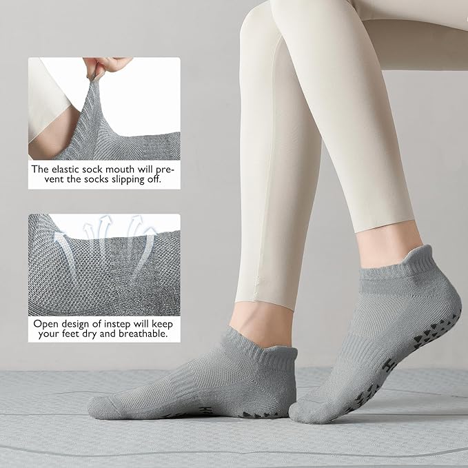 Hstyle 6 Pairs of Yoga Socks with Grips for Women and Men,Ideal for Ballet,Barefoot Workout,Pilates Grip Socks Non Slip Socks