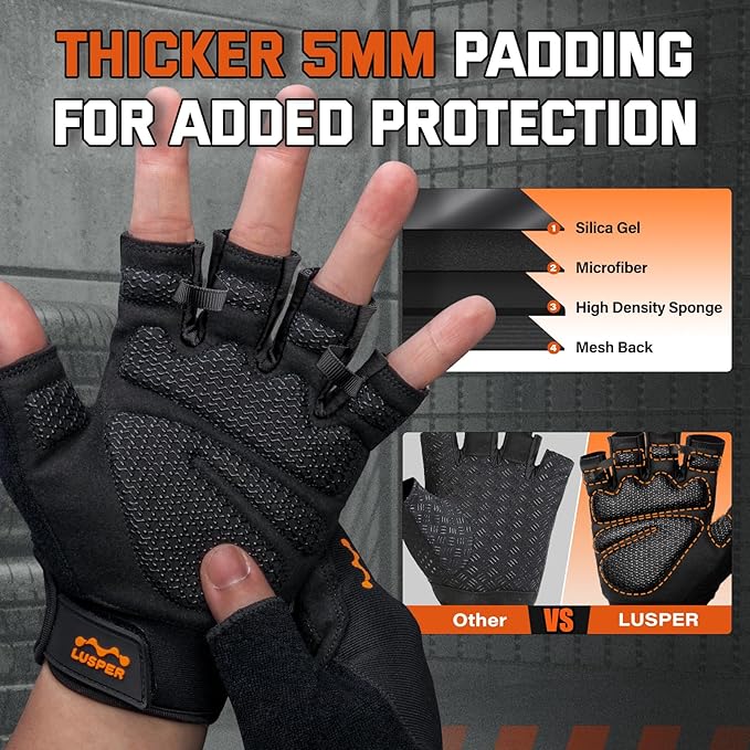 Lusper Workout Gloves for Men and Women, Full Palm Protection Weight Lifting Gym Gloves for Training, Cycling, Fitness, Exercise Hanging, and Pull Ups