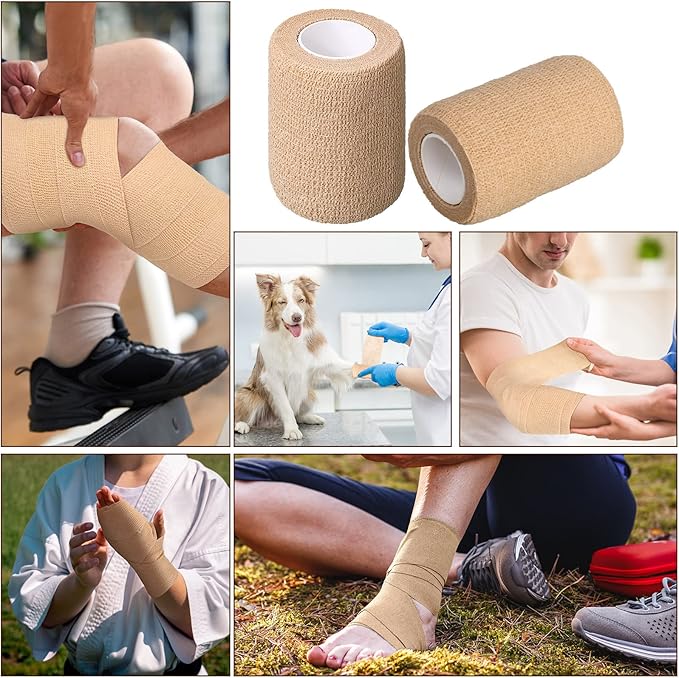 Treela 48 Pack Self Adhesive Wrap Bandage Bulk, 3 Inch x 5 Yard Self Adherent Cohesive Bandage Elastic Athletic Tape Breathable Wound Tape for Stretch Athletic Sports Wrist Ankle(Nude)