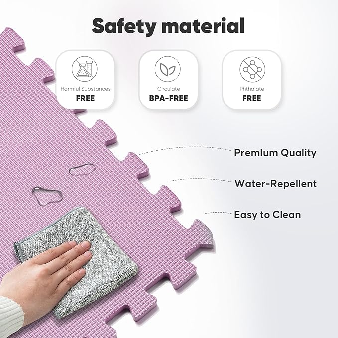 Home Gym Mat, Puzzle Exercise Mat, EVA Interlocking Foam Floor Tiles for Home Workout Equipment and Kids' Play Areas - Blue, 24 in x 24 in x ½ in - (Pink, 16 Pack(64 SQ FT))