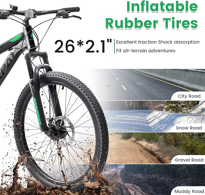 26 Inch Mountain Bike Dual Suspension for Mens Boys, 21 Speeds Steel Women Girls Mountain Bike Summer Travel Trip, Disc Brakes Adult Teens Sport Men Women Bicycle for Trail Commuter City Road