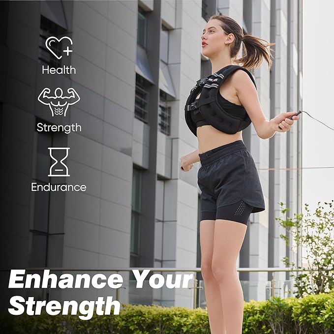 Weighted Vest, 6lbs/8lbs/12lbs/16lbs/20lbs/25lbs/30lbs Weights Vest for Women Men with Reflective Stripe for Workout, Strength Training, Running, Walking