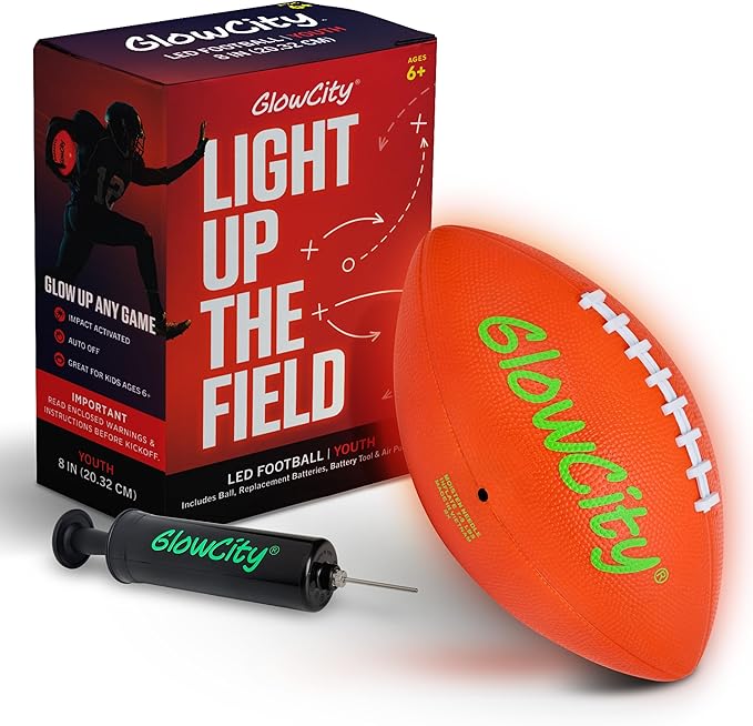 GlowCity Glow in The Dark Football - Size 3/6 Light Up Ball Gifts for Kids, Teens & Adults - Bright Football for Night Outdoor Games - Sports Birthday Gift Ideas for Boys Ages 6 7 8 9 10 11 12 13 14