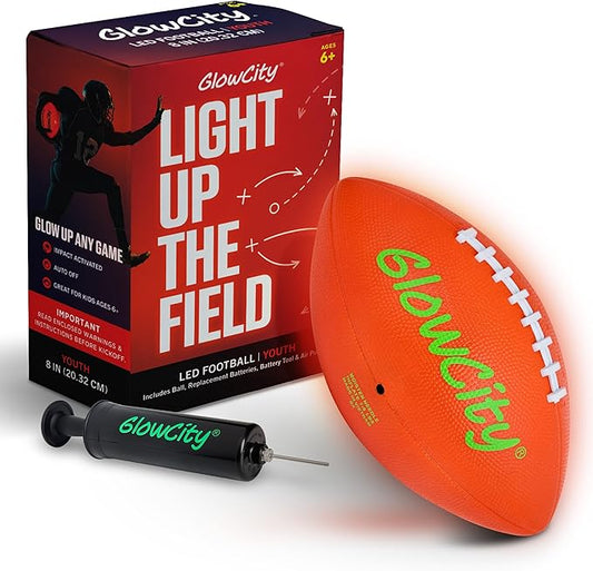GlowCity Glow in The Dark Football - Size 3/6 Light Up Ball Gifts for Kids, Teens & Adults - Bright Football for Night Outdoor Games - Sports Birthday Gift Ideas for Boys Ages 6 7 8 9 10 11 12 13 14
