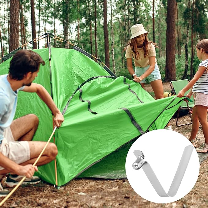 HARFINGTON Single Button Kayak Paddle Snap Spring Clip Spring Steel V-Shaped Hollow Lift Telescopic Locking Tube Pole Clips for Tent Camping