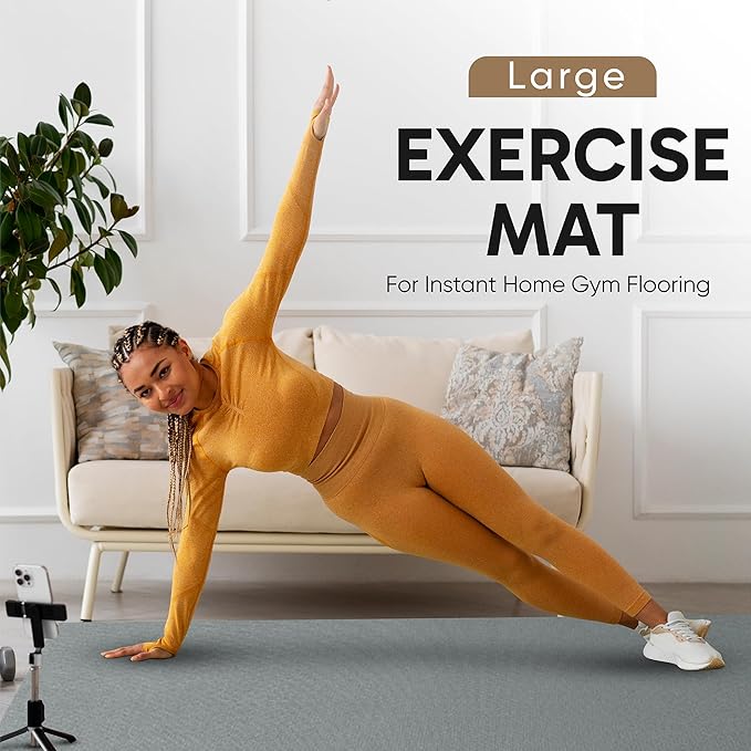 Gorilla Mats Premium Large Exercise Mat – 6x4', 7x4', x7x5', 8x4', 10x4' (1/4" Thick) Ultra Durable, Non-Slip, Workout Mat for Instant Home Gym Flooring – Great on Any Floor – Use With or Without Shoes