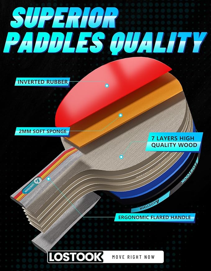 Professional Ping Pong Paddles Set of 2/4 with Portable Oxford Cloth Ping Pong Case and 3 Star Balls, Table Tennis Paddles for Adults and Family Outdoor Games