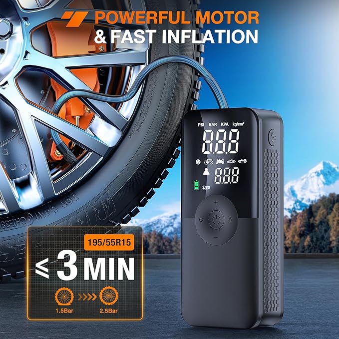 Nilight Tire Inflator Portable Air Compressor Rechargeable Battery Cordless 150PSI Faster Inflation Pump with Pressure Gauge for Car Motorcycle Bicycle Ball
