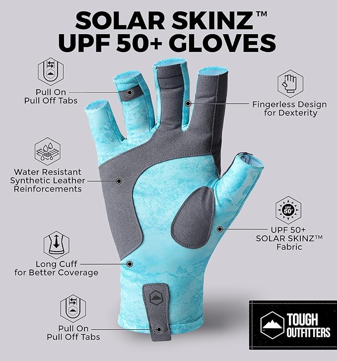 Tough Outdoors UV Fishing Gloves - Fingerless, Kayaking & Sailing - UPF 50+ Sun Protection