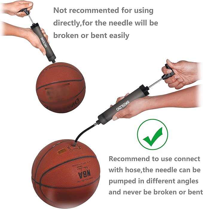 SKOLOO 10" Portable Hand Air Ball Pump Inflator Kit with Needle, Nozzle, Extension Hose for Soccer Basketball Football Volleyball Water Polo Rugby Exercise Sports Ball Balloon Swim Inflatables