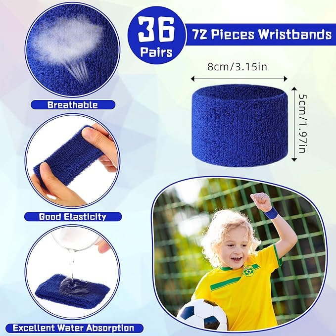 Lounsweer 72 Pcs Bulk Sports Wristbands - Sweatbands for Kids, Gifts, Party Favors, Athletics, and Fans