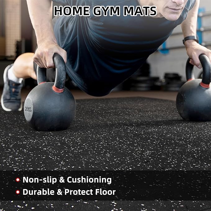 0.79in Extra-Thick 72 Sq Ft Exercise Equipment Mats, 18 Tiles Rubber Top EVA Foam Workout Mats, Interlocking Gym Flooring for Home Gym, 24 x 24in, Black & White