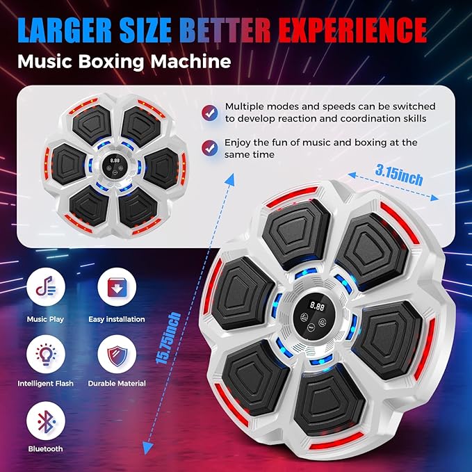 Music Boxing Machine for Adults,Smart Boxing Training Machine,Wall Target Punching Workout for Kids,Reflex Training Suitable for Home,Office,Gym,Fun Fitness Equipment