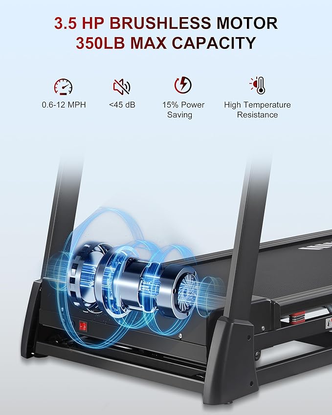 ECHANFIT Treadmill with 15% Auto Incline, Folding Treadmill for Home, 0.6-10 MPH, 350 LB Capacity, 18.11" Wide Running Belt, 3.5 HP, Shock Absorption, Bluetooth Speaker & App