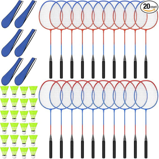 20 Pcs Badminton Rackets Set with 24 Shuttlecocks and 6 Carrying Bags, Sturdy Lightweight Badminton Rackets Racquet for Adults Beginners Indoor Outdoor Backyards