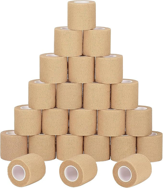 24Pack Self Adherent Cohesive Wrap Bandages Non Woven Cohesive Bandage Elastic Self Adhesive Bandage Wrap Sport Athletic Tape First Aid Tape for Wrist Ankle Pet Vet Wrap Grip Cover 2 inch (Skin Color)
