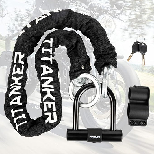 Titanker Motorcycle Chain Lock, Heavy Duty Bike Chain Lock with 2 Keys, Bike Locks with 14mm Thick U Lock for Bicycles, Motorbikes, Mopeds, Scooters (3FT,4FT)(6mm Chain,12mm Chain)