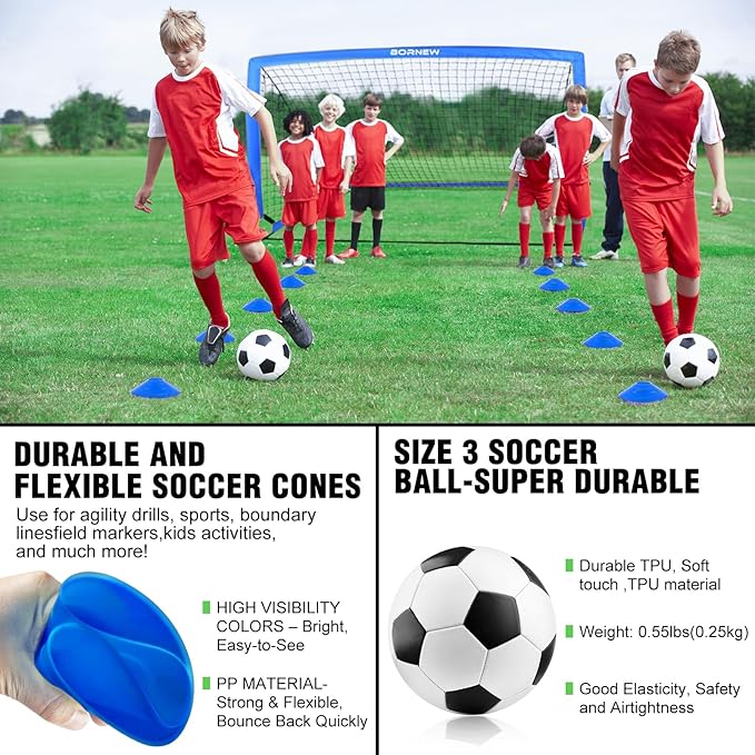 Kids Soccer Goal for Backyard Set - 2 Set of 6X4 FT Toddler Soccer Nets with 20ft Agility Ladder, Soccer Ball, Pop Up Portable Soccer Set for Kids and Youth Game and Training Goals Ages 3-16 Gift
