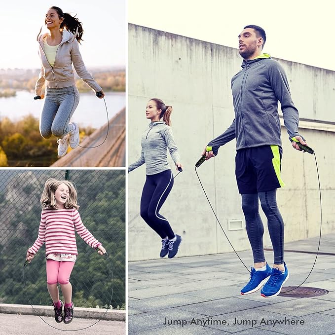 Jump Rope, Tangle-Free Rapid Speed Jumping Rope Cable with Ball Bearings for Women, Men, and Kids, Adjustable Steel Jump Rope with Foam Handles for Home Gym Exercise Fitness Workout Equipment & Slim Body