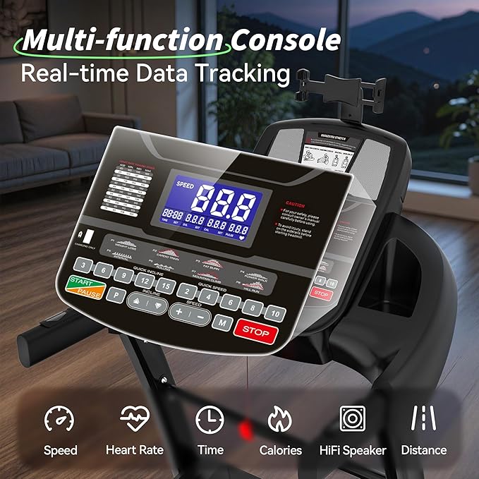 Treadmill with Incline for Home, Folding Treadmill with 400LBS Capacity, 7.5MPH or 10MPH, 16'' or 18'' Wide Belt, 64 Programs, APP Control, Shock Absorption, Home & Office