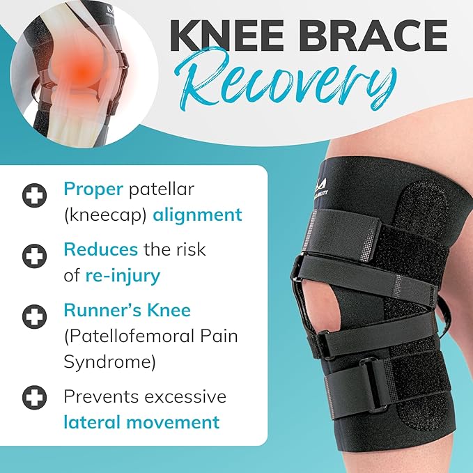 BraceAbility J Patella Knee Brace - Lateral Patellar Stabilizer with Medial and J-Lat Support Straps for Dislocation, Subluxation, Patellofemoral Pain, Left or Right Kneecap Tracking (M)