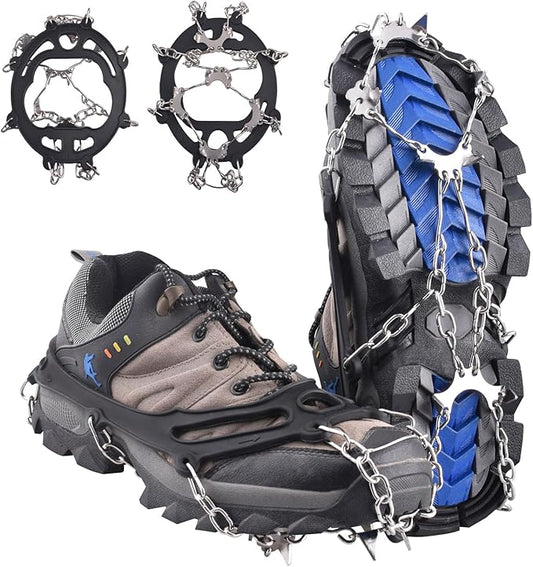 Azarxis Walk Traction Ice Snow Cleat Treads Grips Grippers Crampons Creepers with 19 Spikes for Shoes Boots Men Women Walking Climbing Hiking Fishing Heavy Duty Anti Slip Stainless Steel