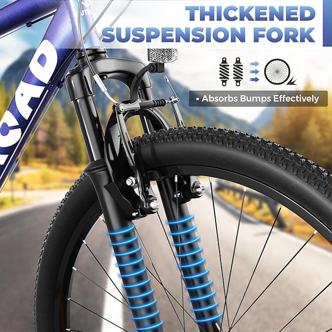 26 inch Mountain Bike with 7/21 Speeds Lightweight Cycling Bicycles, Dual Disc/V Brake,Metal Frame Bicycle for Men and Women, Adult Racing Bike, Road Bike(Blue/Grey/Black)