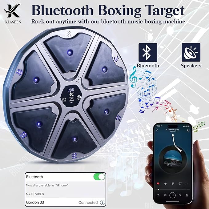 Smart Music Boxing Machine for Kids & Adults | Bluetooth Music | 9 Training Modes | Professional Reflex & Speed Trainer, Wall Mounted Boxing Target | Perfect Fitness Gift for Kids