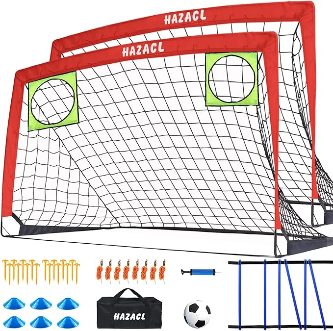Kids Soccer Goal for Backyard, 6x4 9x5 FT Portable Soccer Nets Pop Up with Ball, Agility Ladder, Cones, Target & Carry Bag for Toddler Youth Outdoor Indoor Training Practice Sports Games Play