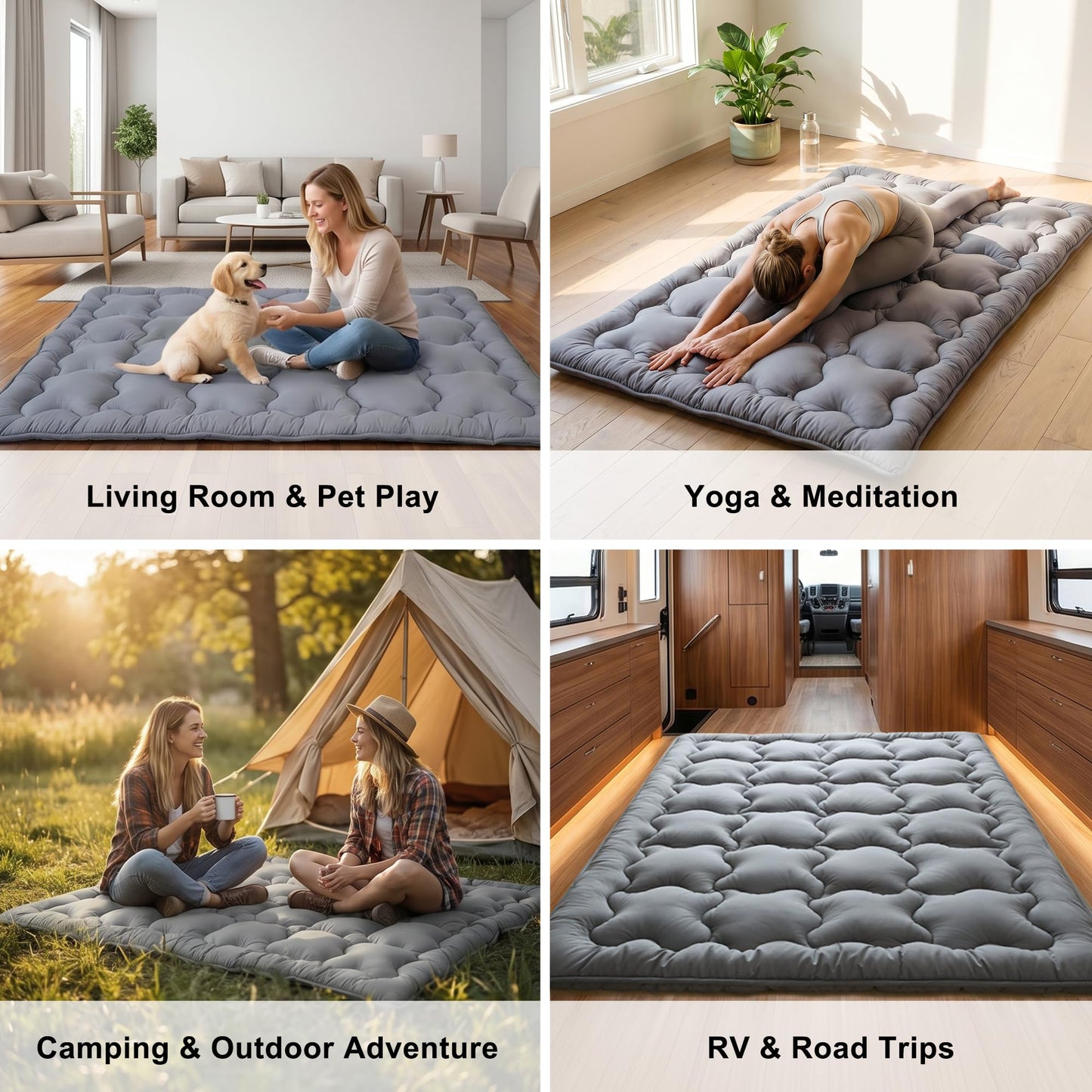 FARINA Japanese Futon Mattress Floor Mattress, 3.5" Thicken Twin Size Shredded Memory Foam Roll Up Foldable Tatami Mat, Portable Sleeping Pad for Living Room Guest Room (Grey, Twin)