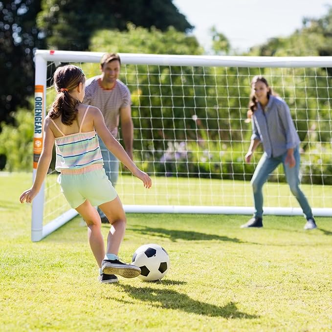 ORIENGEAR Soccer Goal, 12x6/10x6.5/8x6/6x4 Full Size Soccer Goals for Backyard, Soccer Net with Training Discs, Portable Soccer Goal for Kids and Adults with 1 Carry Bag, Porterias De Futbol