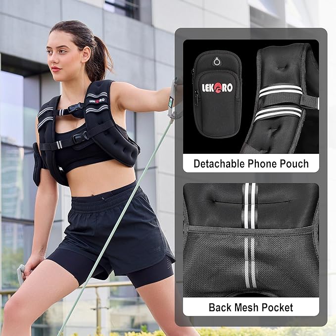 Weighted Vest, 6lbs/8lbs/12lbs/16lbs/20lbs/25lbs/30lbs Weights Vest for Women Men with Reflective Stripe for Workout, Strength Training, Running, Walking