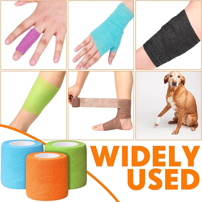 Treela 48 Pack Self Adhesive Wrap Bandage Bulk, 2 Inches x 5 Yards Self Adherent Cohesive Bandage Elastic Athletic Tape Breathable Wound Tape for Athletic Sports Wrist Ankle Finger Pets(Multicolored)