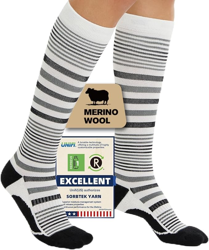 Merino Wool Compression Socks for Women Men, 15-20 mmHg, Soft & Breathable for Travel, Running, Pregnancy