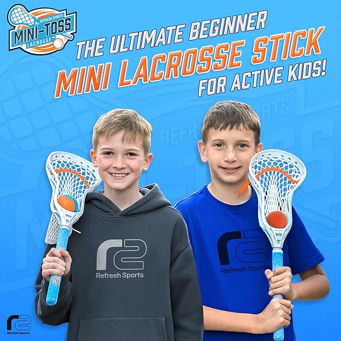 Mini Toss Lacrosse Set – The Ultimate Game for the Backyard and Pool- Fun Gift for Kids - Comes with Water Skipping Ball & Rubber Ball - Comes with Full Size Large Basket for Easier to Catch & Throw