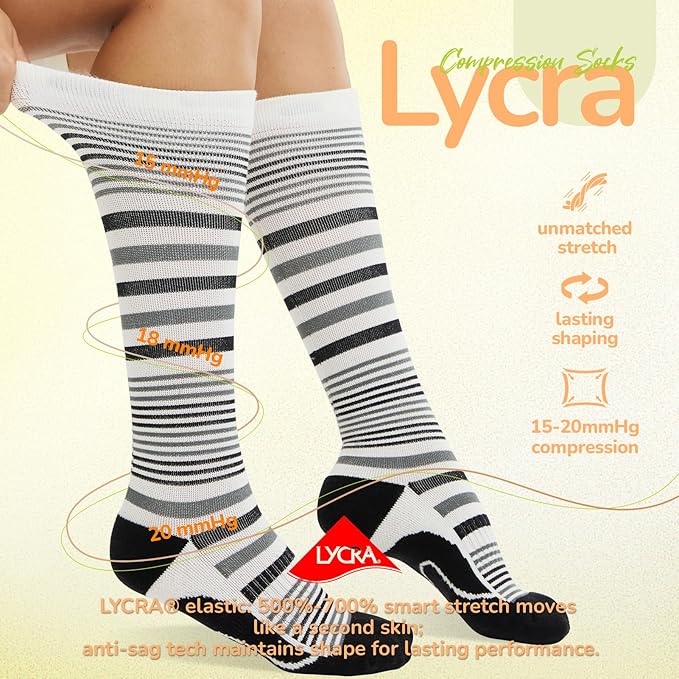 Merino Wool Compression Socks for Women Men, 15-20 mmHg, Soft & Breathable for Travel, Running, Pregnancy