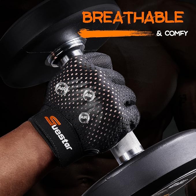 SueStar Workout Gloves for Men Women, Weight Lifting With Full Palm Protection, Excellent Grip, Ultra Breathable for Weightlifting, Fitness, Training, Hanging