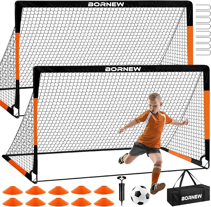 Kids Soccer Goal for Backyard Set - 2 Set of 7X5 / 6X4 ft Toddler Soccer Nets Training Equipment, Soccer Ball, Pop Up Portable Soccer Set for Kids and Youth Games and Training Goals Ages 3-16 Gift