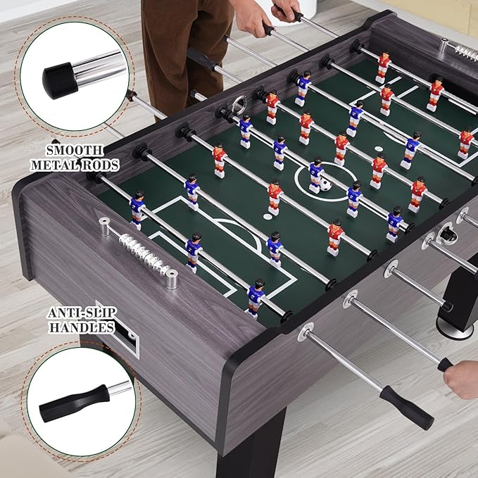 Large Size Foosball Table Adult Size, Full Size Soccer Game Table w/2 Balls, Leg Levelers & Heavy-Duty Legs, Durable Arcade Football Table for Game Room, Home, Office, Party