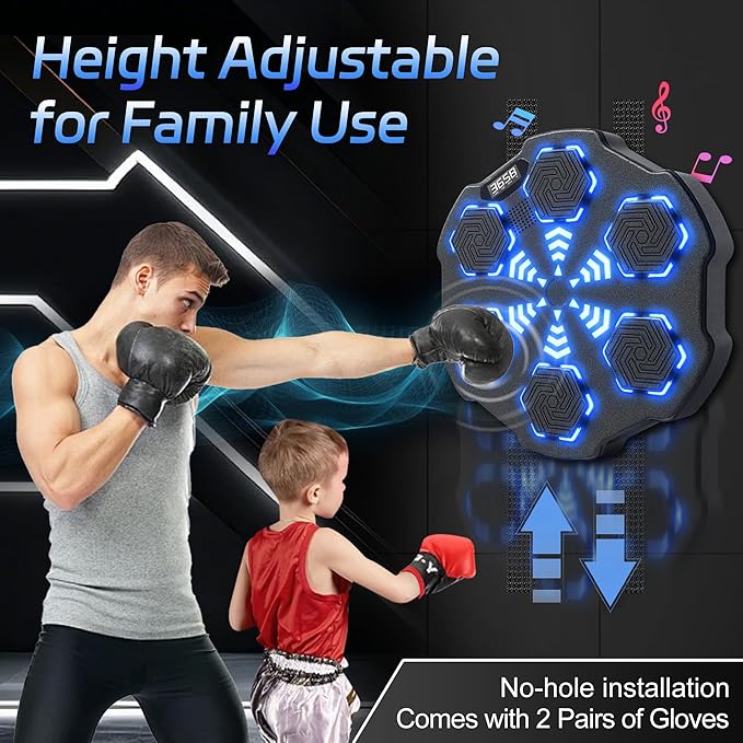 EPHESPORT Music Boxing Machine with Adult & Kids Gloves, Large Size Wall Mounted Electronic Bluetooth Punching Target for Adults | Teens | Kids, 9 Speed ＆ Modes, Fun Chrismas Gifrs for Family