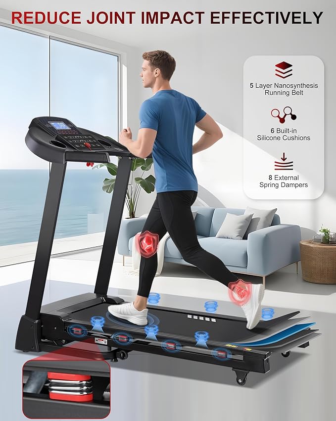 ECHANFIT Treadmill with 15% Auto Incline, Folding Treadmill for Home, 0.6-10 MPH, 350 LB Capacity, 18.11" Wide Running Belt, 3.5 HP, Shock Absorption, Bluetooth Speaker & App