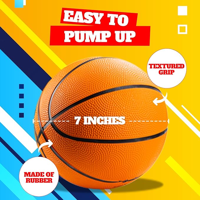 Bedwina Mini Basketballs - (2 or 4 Pack) - Rubber 7 Inch, Size 3 - Mini Hoop Outdoor Basketball Set for Small Hoops Indoor & Outdoor Pool Parties - Kids Birthday Gift, Arcade Games