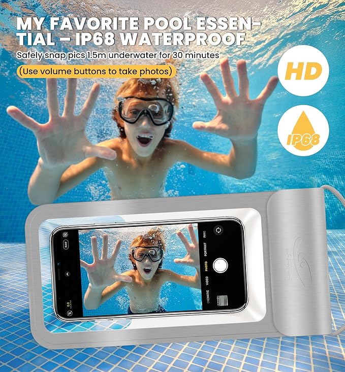 HiRui Universal Waterproof Phone Pouch with Touch Screen, IP68 Waterproof Phone Case Dry Bag for Beach, Compatible with iPhone 16/Pro/Plus/Max/15/14, Galaxy S24+/25+, Fits up to 6.9" (Silver, X-Large)