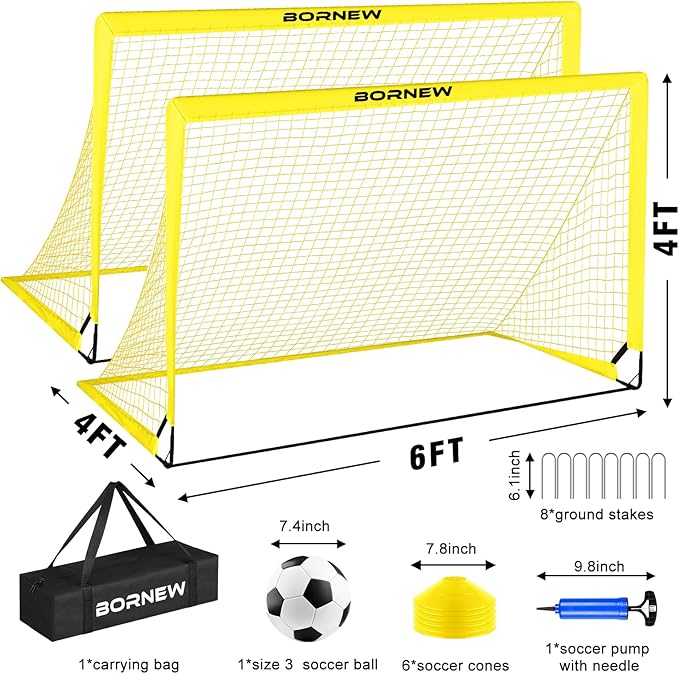 Kids Soccer Goal for Backyard Set - 2 Set of 4x3/ 5X3.6/7x5 ft Toddler Soccer Nets with 20ft Agility Ladder, Soccer Ball, Pop Up Portable Soccer Set for Kids and Youth Training Ages
