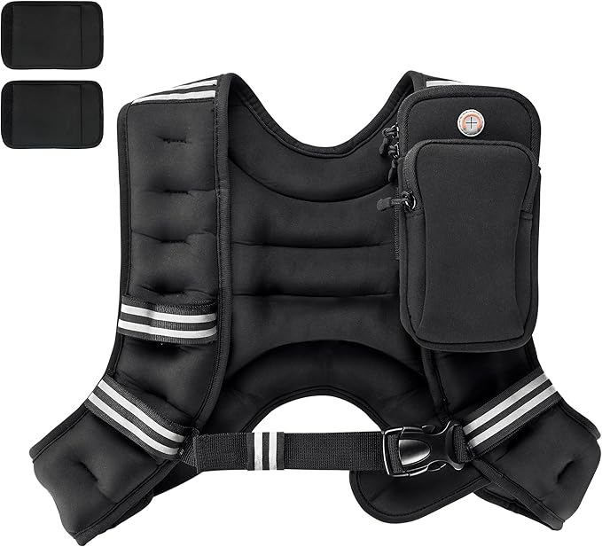 PACEARTH Weighted Vest,4lb/6lb/10lb/12lb/16lb/20lb/25lb/30lb Weight Vest with Reflective Stripe, Body Weight Vests Adjustable for Men, Women Workout, Strength Training, Running, Walking, Jogging
