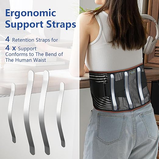 Lumbar and Lower Back Support Belt,With 4 Fixing Brackets,Mesh Breathable Support Belt,For the Relief of Sciatica, Herniated Disc, Scoliosis and Other Lumbar and Back Pain,For Men and Women - XXL
