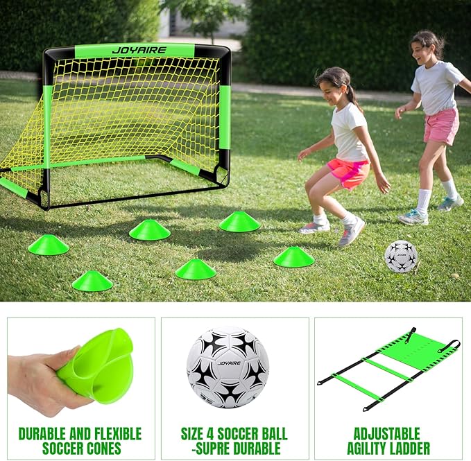 Kids Soccer Goals for Backyard Set, Portable Toddler Soccer Goal 2 of 6x4 ft, 4x3 ft, 7x5 ft, Soccer Training Equipment, Pop Up Soccer Net Kit with Size 4 Soccer Ball, Outdoor Sports Play, Youth Game